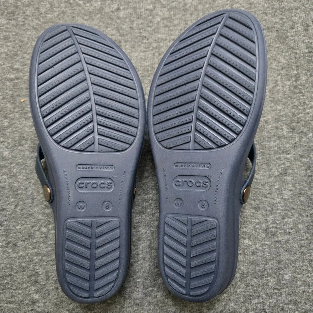 Crocs Sanrah Circle Wedge Flip Flops Womens 8 Navy Comfort Sandals Beach Chic